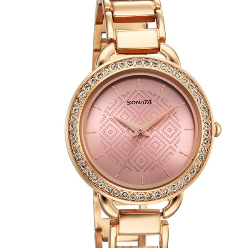 Sonata Wedding Quartz Analog Pink Dial Metal Strap Watch for Women
