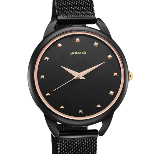 Sonata Wedding Quartz Analog Black Dial Stainless Steel Strap Watch for Women
