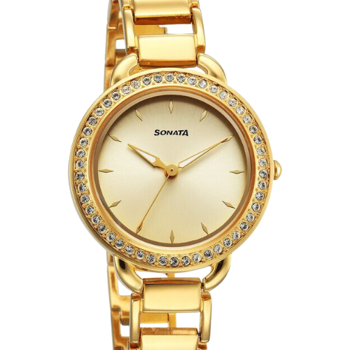 Sonata Wedding Quartz Analog Champagne Dial Metal Strap Watch for Women