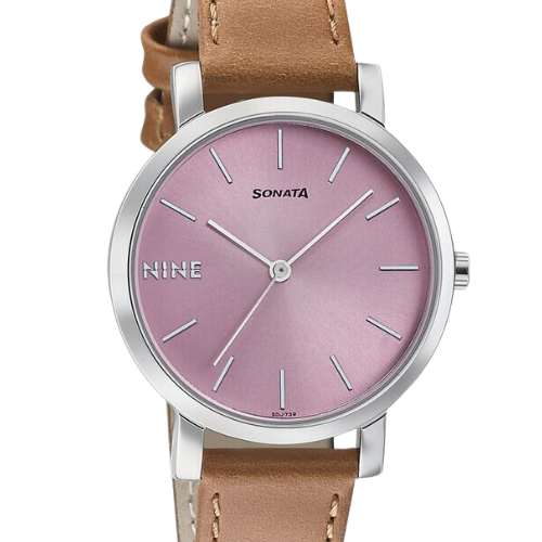 Sonata Play Pink Dial Women Watch With Leather Strap