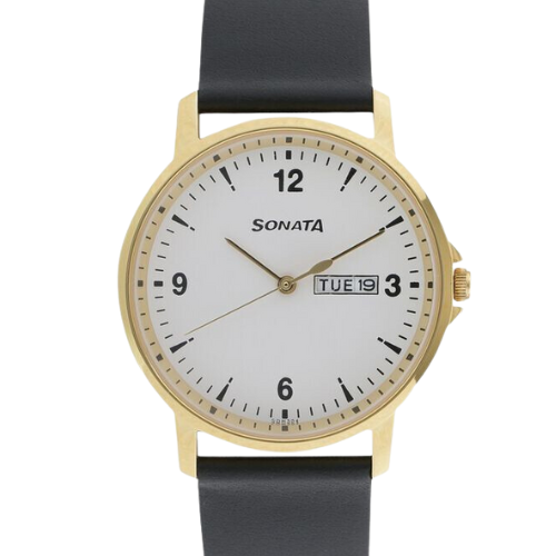 Sonata Quartz Analog with Day and Date White Dial