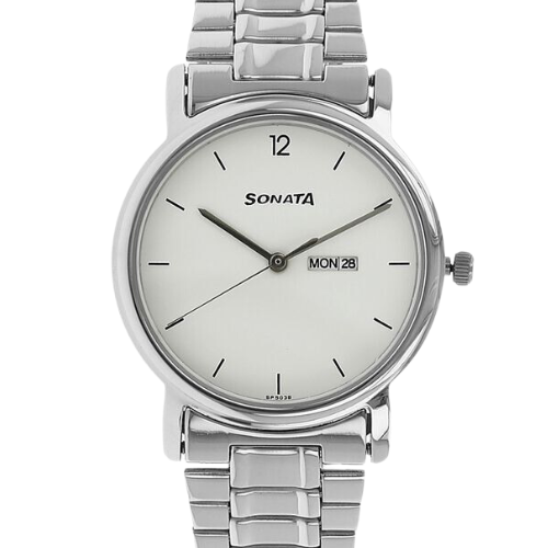 Sonata Quartz Analog with Day and Date White Dial