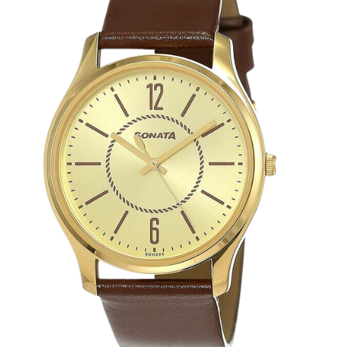 Sonata Quartz Analog Champagne Dial