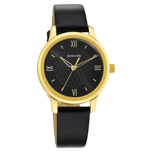 Sonata Classic Gold Black Dial