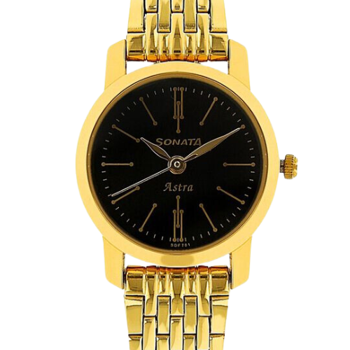 Sonata Quartz Analog Black Dial Stainless Steel Strap Watch for Women
