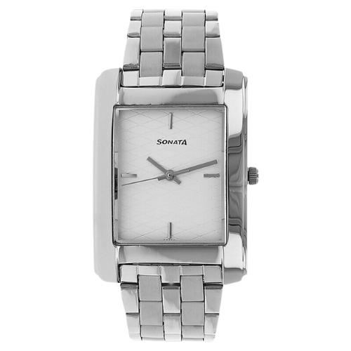 Sonata Quartz Analog Silver Dial Stainless Steel Strap Watch for Men