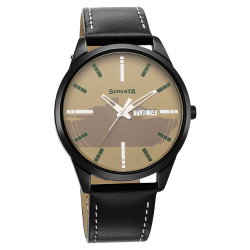 Sonata Force Quartz Analog with Day and Date Off White Dial