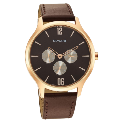 Sonata Quartz Multifunction Brown Dial