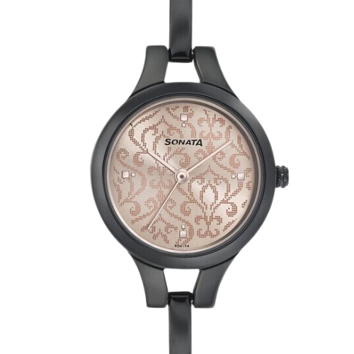 Sonata Onyx Pink Dial Women Watch With Stainless Steel Strap
