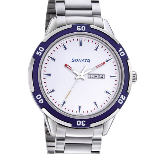 Sonata Quartz Analog with Day and Date White Dial