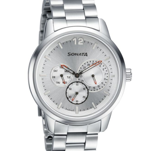 Sonata Quartz Analog Silver Dial Metal Strap Watch for Men
