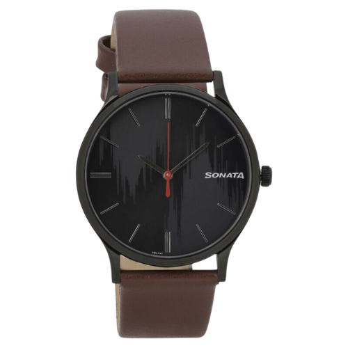 Sonata Knot Grey Dial Leather Strap Watch for Men