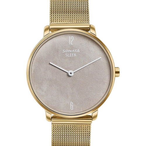 Sonata Sleek Gold-Toned Mesh Bracelet Watch