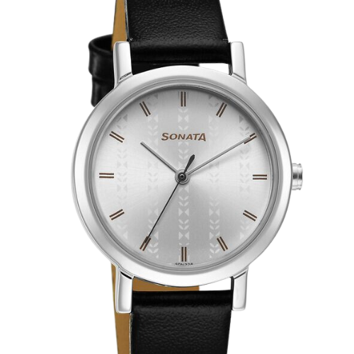 Ladies Essentials Silver Dial Leather Strap Watch for Women