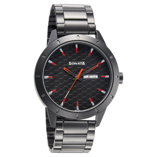 Sonata Quartz Analog with Day and Date Black Dial