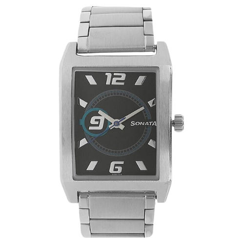 Sonata Quartz Analog Black Dial Stainless Steel Strap Watch for Men