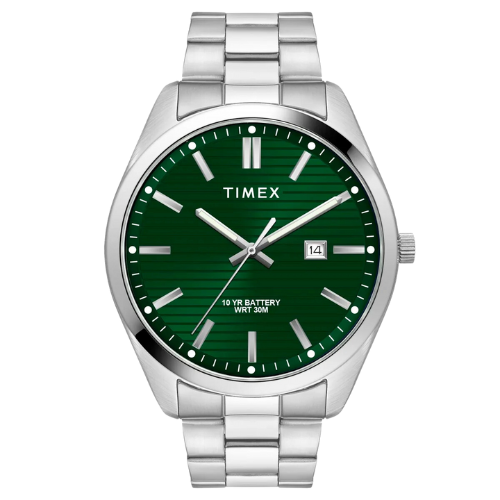 Timex Men Analog Green Round Brass Dial