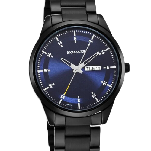 Sonata Force Quartz Analog with Day and Date Blue Dial