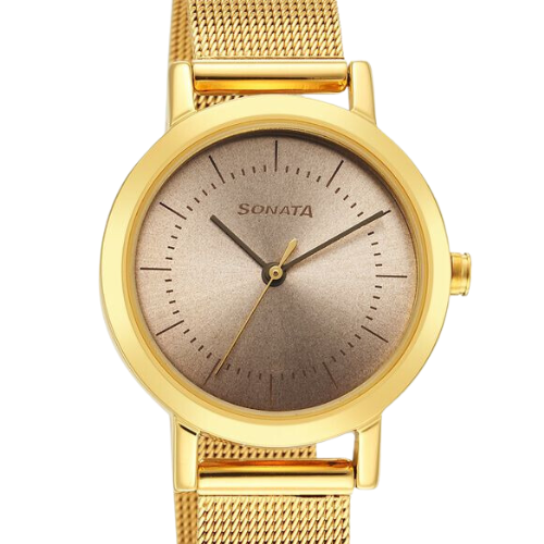 Sonata Essentials Beige Dial Stainless Steel Strap Watch for Women