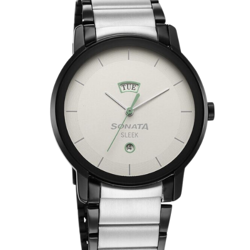 Sleek Grey Dial Analog with Day and Date Watch for Men