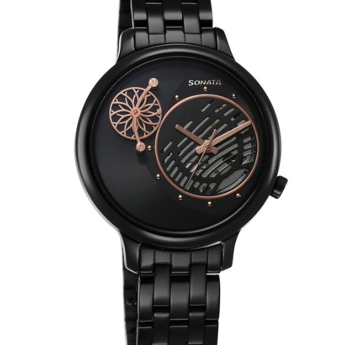 Sonata Unveil Quartz Analog Black Dial