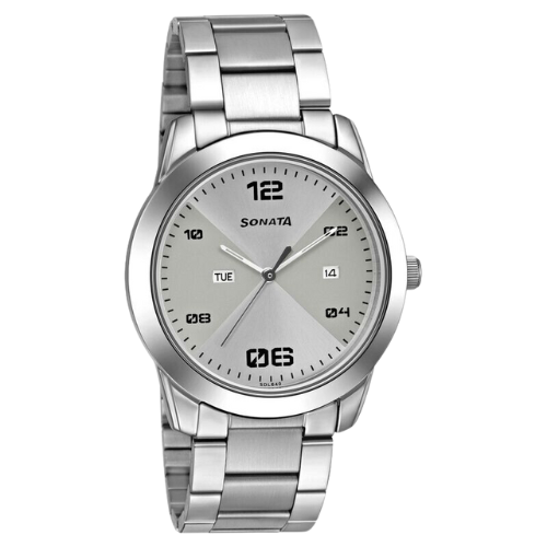 Sonata RPM Quartz Analog with Day and Date Silver Dial