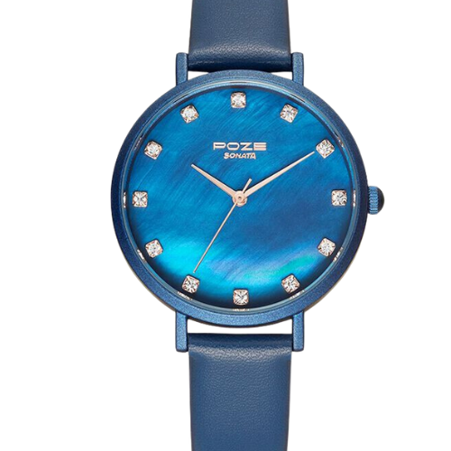 Poze by Sonata Quartz Analog Blue Dial PU Leather Strap Watch for Women