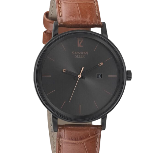 Sonata Quartz Analog with Date Black Dial