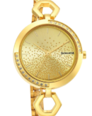Sonata Utsav Champagne Dial Yellow Bi Metal Strap Watch for Women