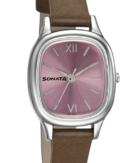 Sonata Workwear Pink Dial Women Watch With Leather Strap