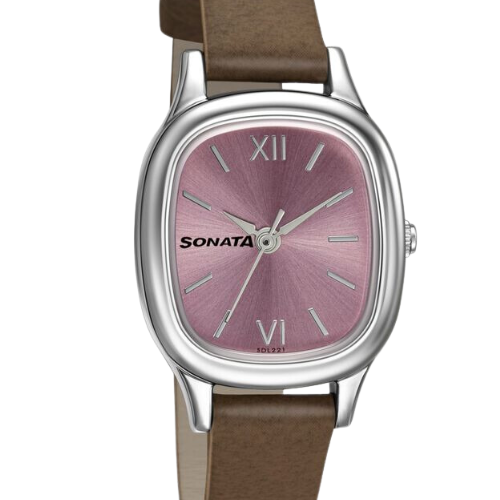 Sonata Workwear Pink Dial Women Watch With Leather Strap