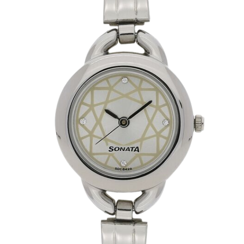 Sonata Quartz Analog Silver Dial Stainless Steel Strap Watch for Women
