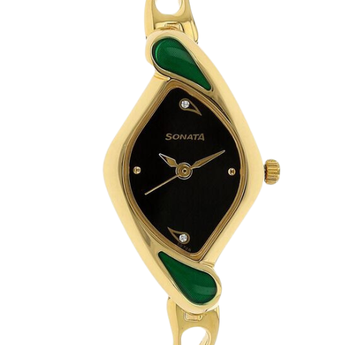 Sonata Quartz Analog Black Dial Metal Strap Watch for Women
