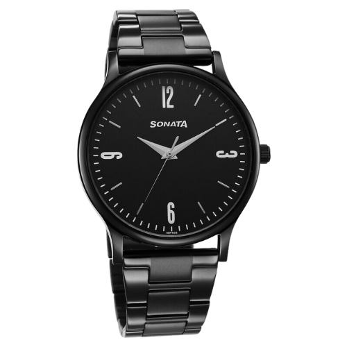 Sonata Aspire Quartz Analog Black Dial Stainless Steel Strap Watch for Men