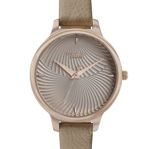 Poze by Sonata Quartz Analog Pink Dial Leather Strap Watch for Women