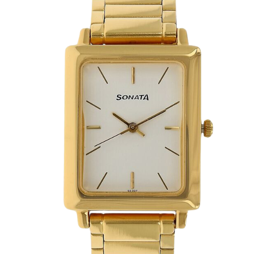 Sonata Quartz Analog White Dial Stainless Steel Strap Watch for Men