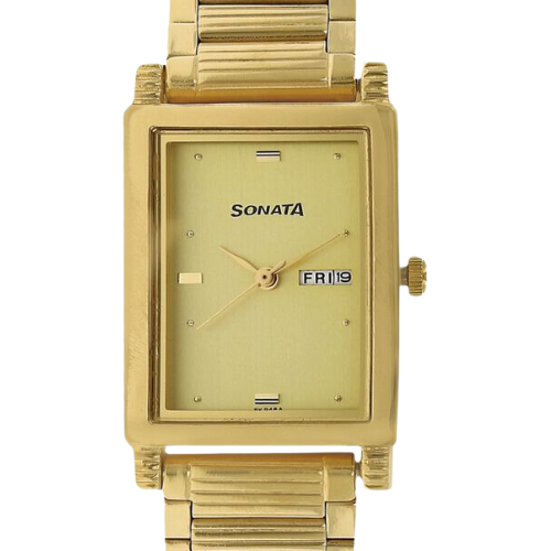 Sonata Quartz Analog with Day and Date Champagne Dial