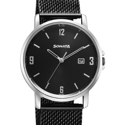 Sonata Quartz Analog Black Dial Watch for Men