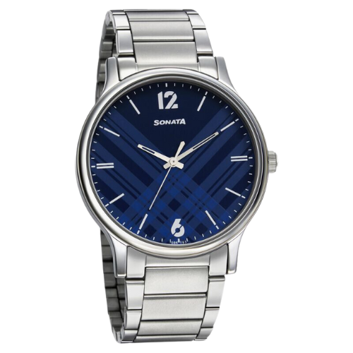 Sonata Smart Plaid Quartz Analog Blue Dial