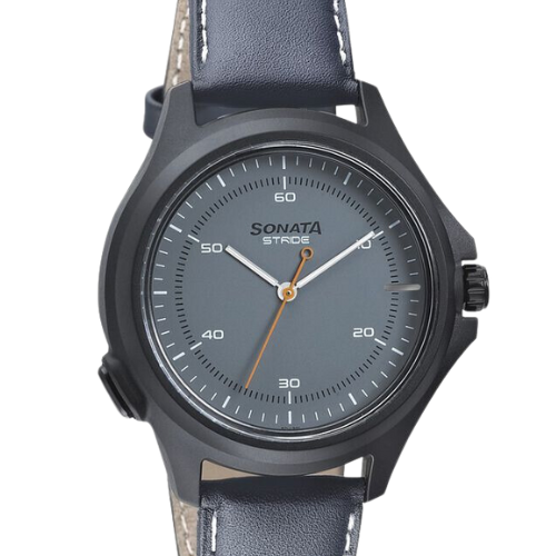 Sonata Stride Smart Grey Dial Leather Strap Watch for Men