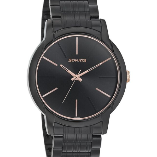 Sonata Beyond Gold Quartz Analog Black Dial