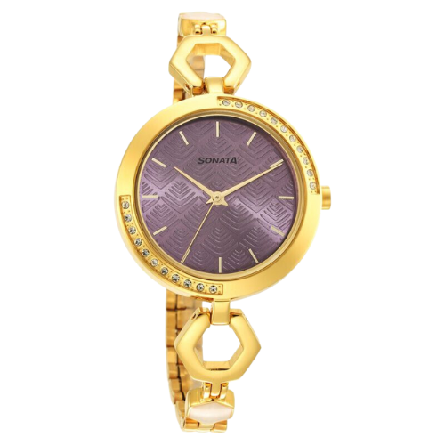 Sonata Utsav Purple Dial Yellow Bi Metal Strap