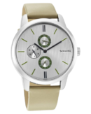 Sonata Quartz Multifunction Silver Dial Leather Strap Watch for Men