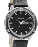 Sonata Quartz Analog with Day and Date Black Dial