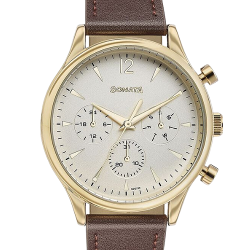 Sonata Quartz Multifunction Golden Dial