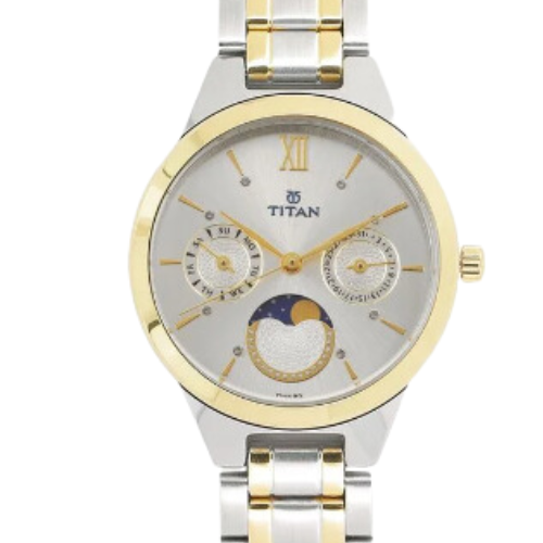 Titan Women's Elegance Monophase Two-Tone White Dial Watch