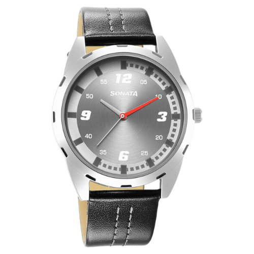 Sonata RPM Grey Dial Leather Strap Watch for Men