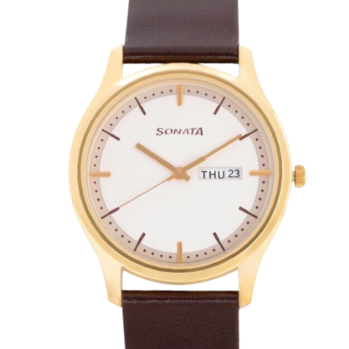 Sonata Quartz Analog with Day and Date White Dial