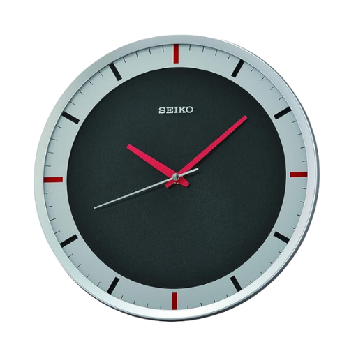 SEIKO Elegant Round Silver Plastic Analog Home Decor Wall Clock