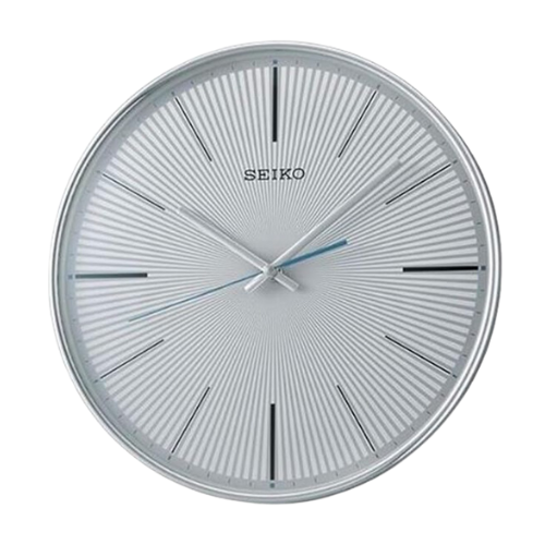 SEIKO Elegant Round Plastic Case Silver Color Aluminium Textured Dial Analog Wall Clock